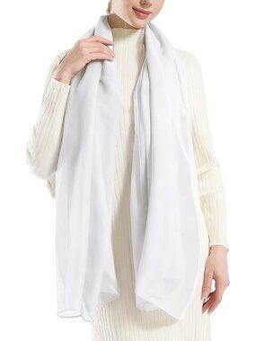 Women's White Flower Cover Hijab Cotton Voile Wrap for Spring Fall Scarf Shawl